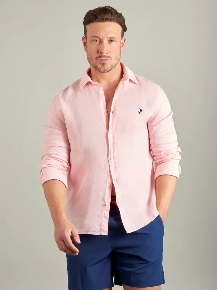 Espadon Classic French Linen Shirt - Pink-Shirt-Espadon-S-Pink-Urbanheer