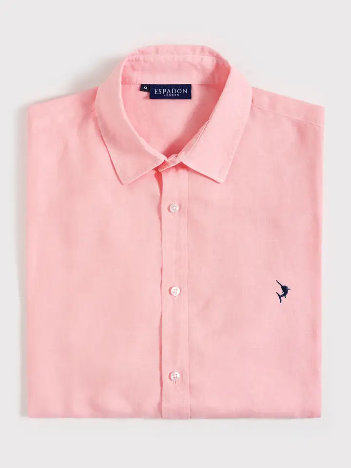 Espadon Classic French Linen Shirt - Pink-Shirt-Espadon-S-Pink-Urbanheer