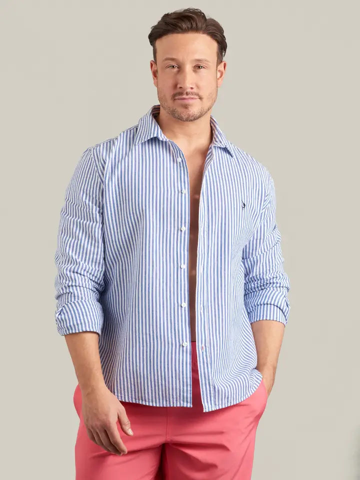 Espadon Striped French Linen Shirt - Navy-Shirt-Espadon-S-Navy-Urbanheer