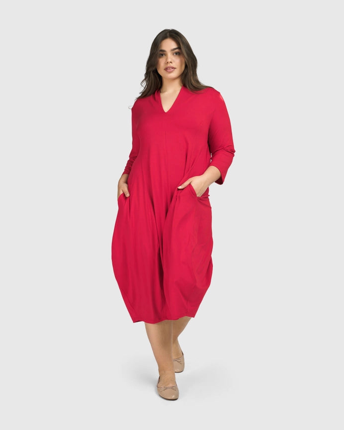 Essential Cocoon Dress, Red Rose-Dress-Alembika-4 (US 12-14)-red-Urbanheer