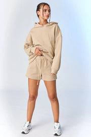 Esther Loose Fit Hooded Sweatshirt and Sweatshorts Set Taupe-Set-Papermoon-S-Taupe-Urbanheer