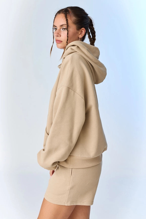 Esther Loose Fit Hooded Sweatshirt and Sweatshorts Set Taupe-Set-Papermoon-S-Taupe-Urbanheer