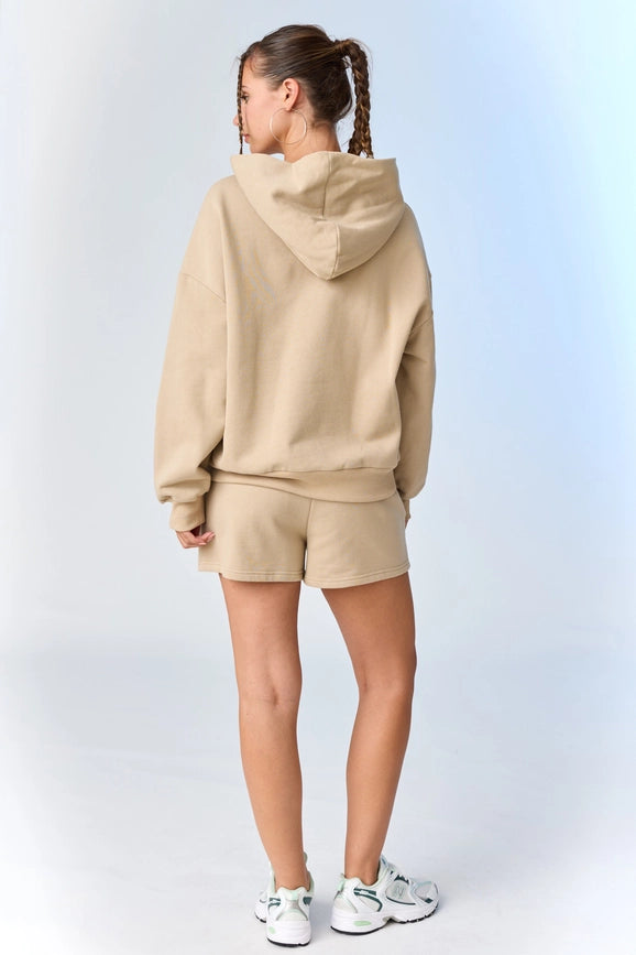 Esther Loose Fit Hooded Sweatshirt and Sweatshorts Set Taupe-Set-Papermoon-S-Taupe-Urbanheer