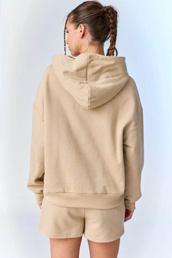 Esther Loose Fit Hooded Sweatshirt and Sweatshorts Set Taupe-Set-Papermoon-S-Taupe-Urbanheer