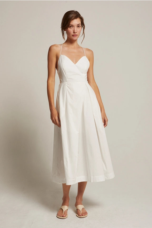 Eunice V-Neck Poplin Midi Dress-Dress-Crescent-XS-WHITE-Urbanheer
