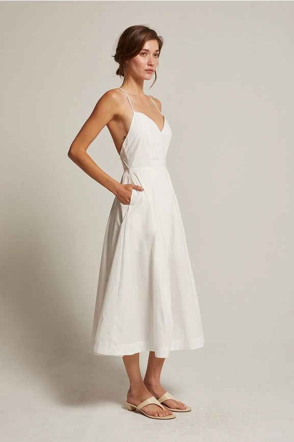 Eunice V-Neck Poplin Midi Dress-Dress-Crescent-XS-WHITE-Urbanheer