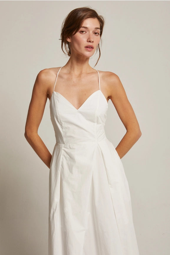Eunice V-Neck Poplin Midi Dress-Dress-Crescent-XS-WHITE-Urbanheer