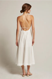 Eunice V-Neck Poplin Midi Dress-Dress-Crescent-XS-WHITE-Urbanheer