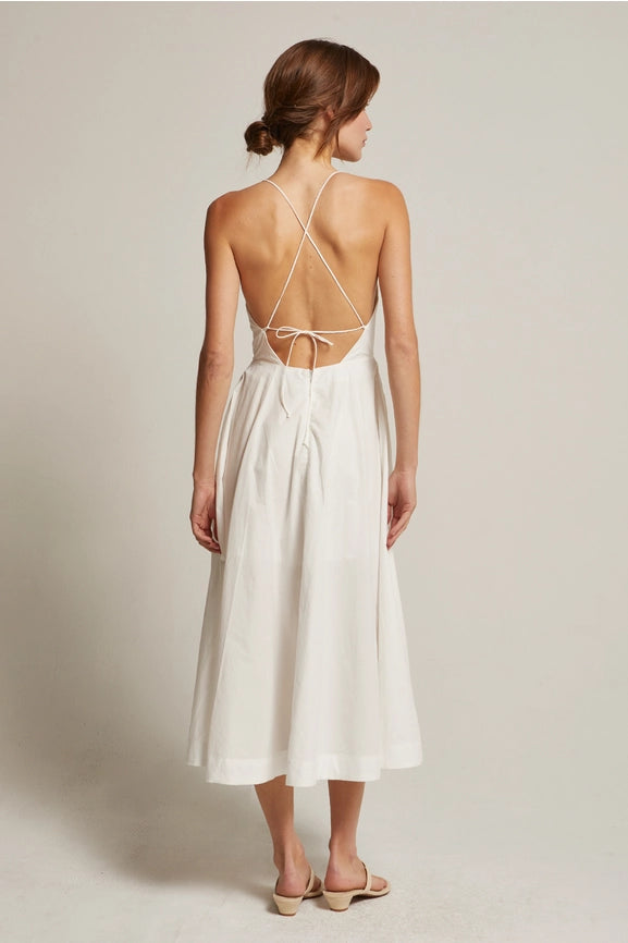 Eunice V-Neck Poplin Midi Dress-Dress-Crescent-XS-WHITE-Urbanheer