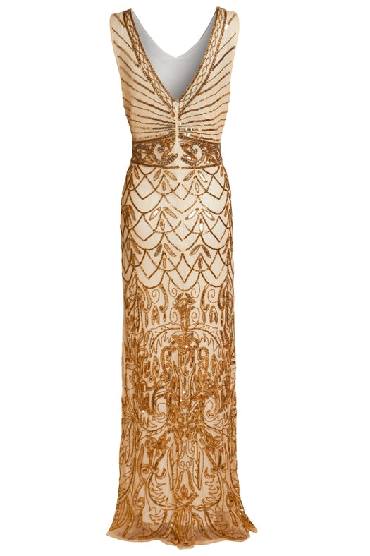 Eva Gold 1920s Embellished Wedding Maxi Dress-Dress-Jywal London®-S-Urbanheer