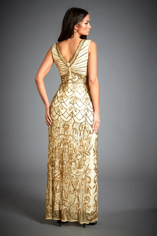 Eva Gold 1920s Embellished Wedding Maxi Dress-Dress-Jywal London®-S-Urbanheer