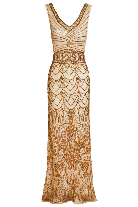Eva Gold 1920s Embellished Wedding Maxi Dress-Dress-Jywal London®-S-Urbanheer