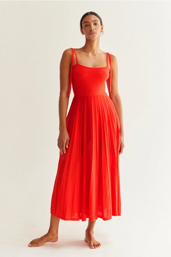 Everly Mixed Media Midi Dress-Dress-Crescent-XS-POPPY-Urbanheer