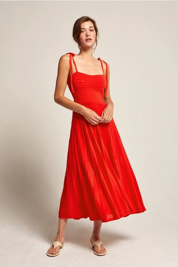 Everly Mixed Media Midi Dress-Dress-Crescent-XS-POPPY-Urbanheer