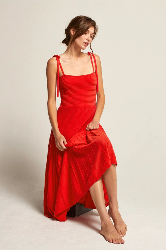 Everly Mixed Media Midi Dress-Dress-Crescent-XS-POPPY-Urbanheer