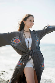 Evil Eye Robe Grey-Kimono-Moa-W: 33.5“inches (85cm) L: 47.2“inches (120cm)-Urbanheer