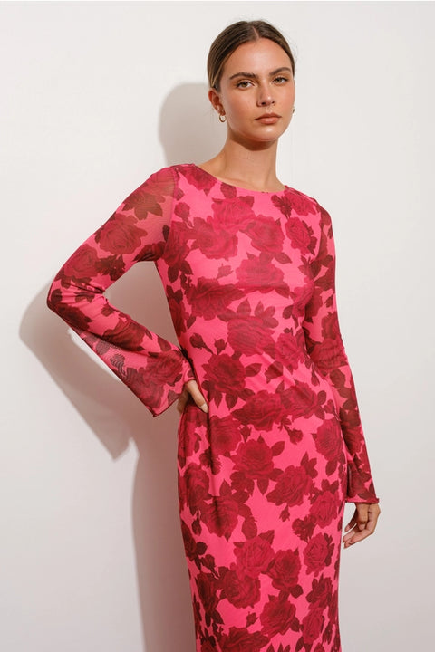 Exclusive Floral Print Bell Sleeve Maxi Dress-Dress-Pretty Garbage-S-Red-Urbanheer