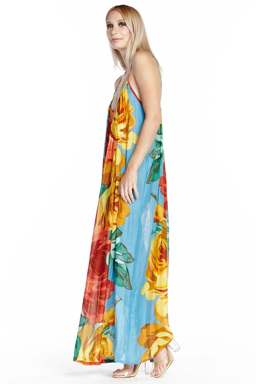 Exotic Maxi Dress-Dress-Aratta-M-Teal/Rose-Urbanheer