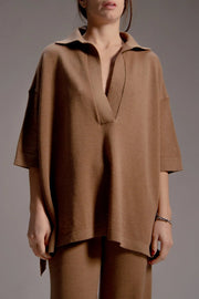 Extra Fine Merino Maxi Polo Sweater Camel-Sweater-LÈMME-S-Urbanheer