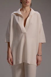 Extra Fine Merino Maxi Polo Sweater Ecrù-Sweater-LÈMME-S-Urbanheer