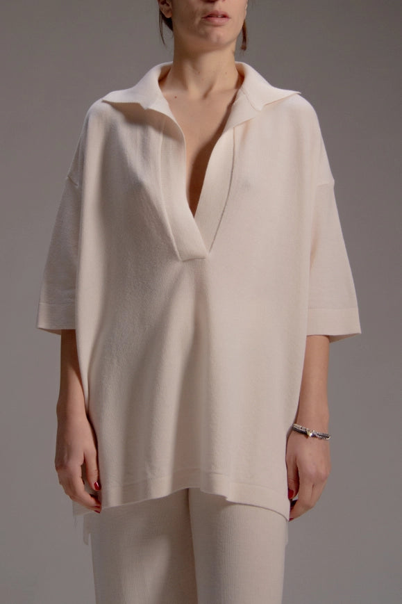 Extra Fine Merino Maxi Polo Sweater Ecrù-Sweater-LÈMME-S-Urbanheer