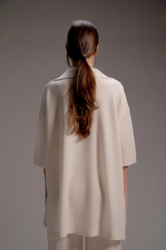 Extra Fine Merino Maxi Polo Sweater Ecrù-Sweater-LÈMME-S-Urbanheer