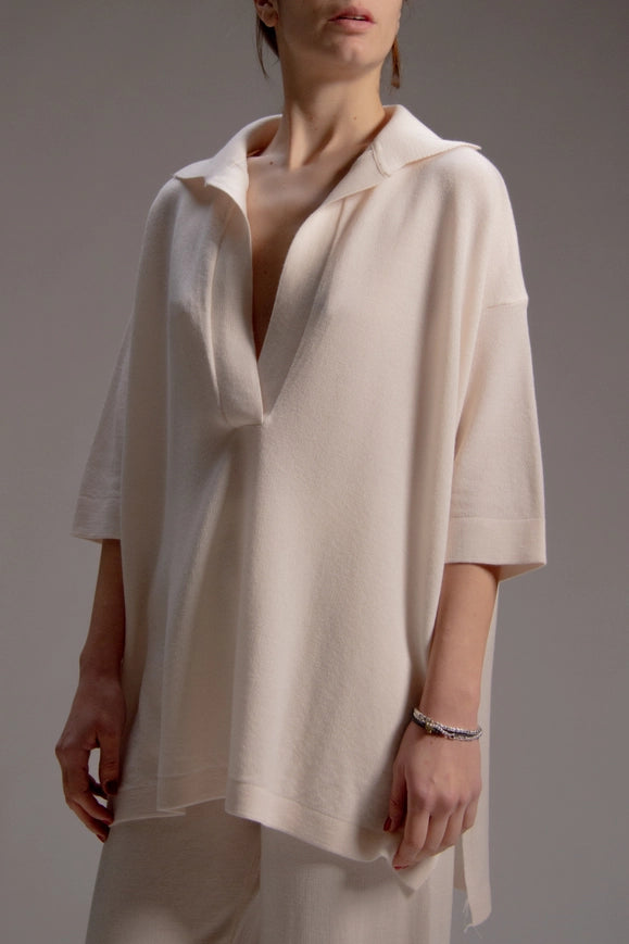 Extra Fine Merino Maxi Polo Sweater Ecrù-Sweater-LÈMME-S-Urbanheer