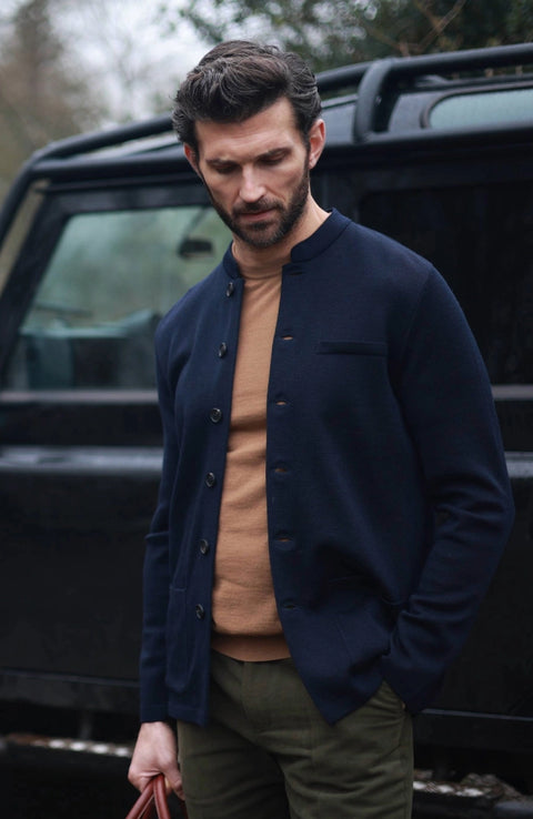 Extra Fine Merino Wool Knitted Nehru Jacket