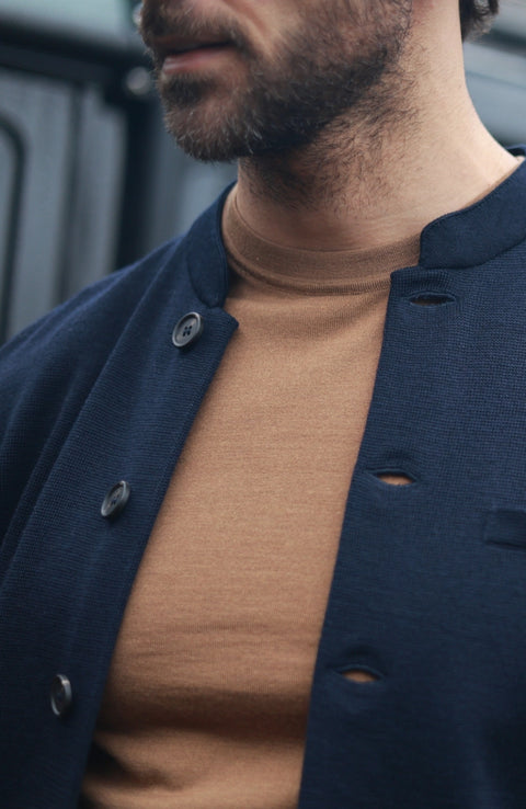 Extra Fine Merino Wool Knitted Nehru Jacket