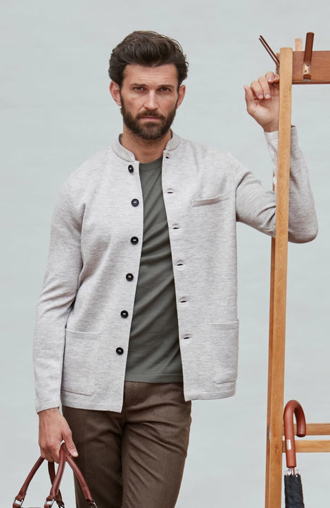 Extra Fine Merino Wool Knitted Nehru Jacket