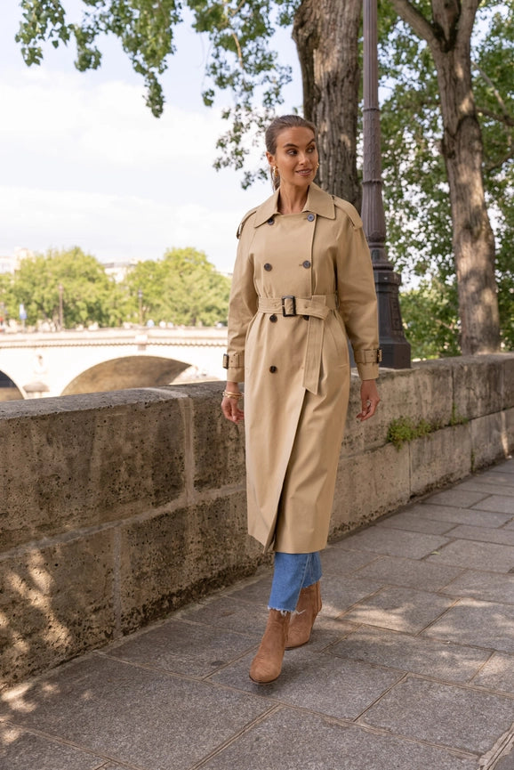Extra-Long Oversized Cotton Trench Coat with Belt Beige-Trench Coat-Attentif Paris-S-Beige-Urbanheer