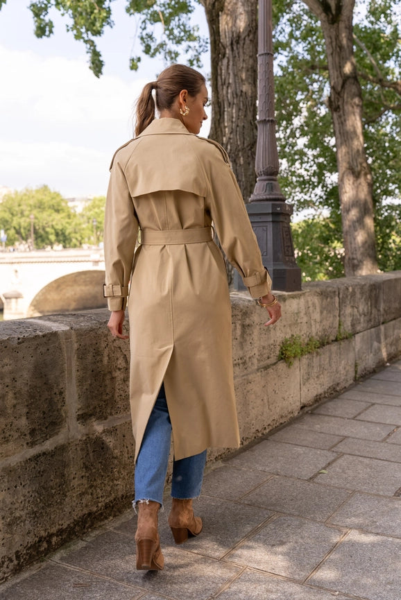 Extra-Long Oversized Cotton Trench Coat with Belt Beige-Trench Coat-Attentif Paris-S-Beige-Urbanheer