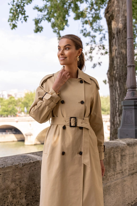 Extra-Long Oversized Cotton Trench Coat with Belt Beige-Trench Coat-Attentif Paris-S-Beige-Urbanheer
