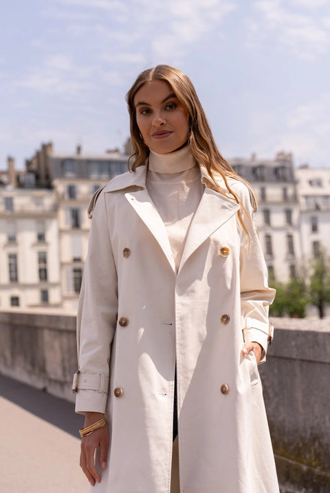 Extra-Long Oversized Cotton Trench Coat with Belt Off-white-Trench Coat-Attentif Paris-S-Off-white-Urbanheer