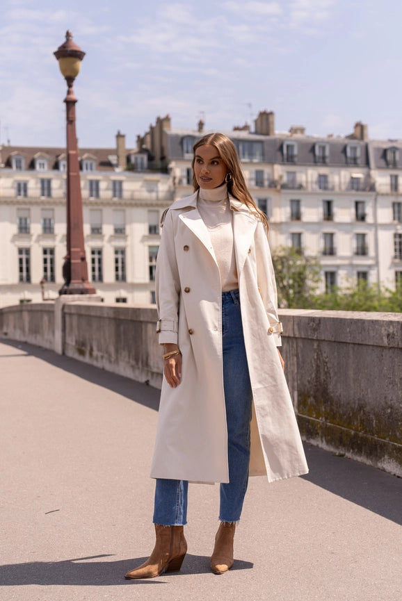 Extra-Long Oversized Cotton Trench Coat with Belt Off-white-Trench Coat-Attentif Paris-S-Off-white-Urbanheer