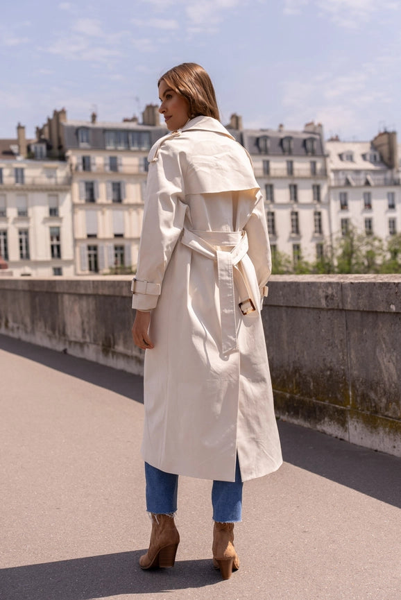 Extra-Long Oversized Cotton Trench Coat with Belt Off-white-Trench Coat-Attentif Paris-S-Off-white-Urbanheer