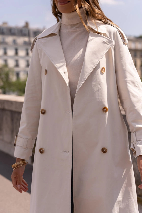 Extra-Long Oversized Cotton Trench Coat with Belt Off-white-Trench Coat-Attentif Paris-S-Off-white-Urbanheer