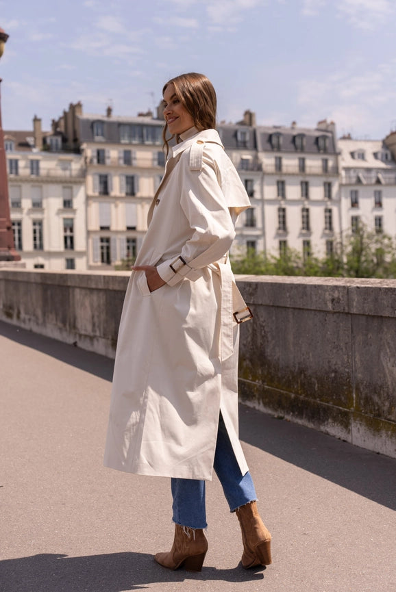Extra-Long Oversized Cotton Trench Coat with Belt Off-white-Trench Coat-Attentif Paris-S-Off-white-Urbanheer