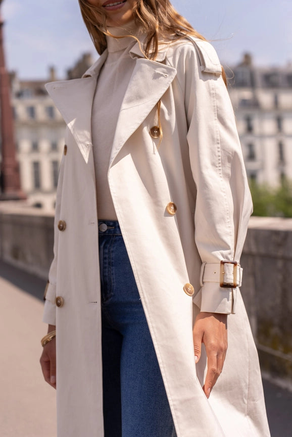 Extra-Long Oversized Cotton Trench Coat with Belt Off-white-Trench Coat-Attentif Paris-S-Off-white-Urbanheer
