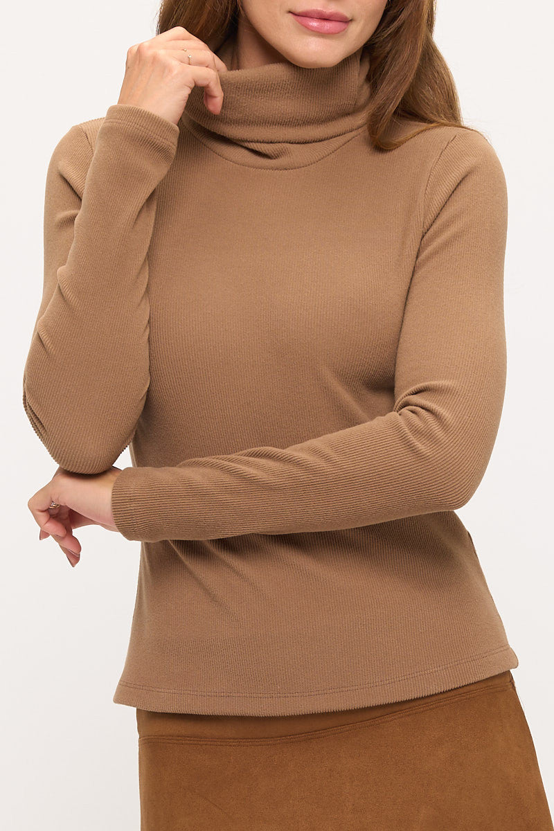 Extra Soft Brushed Knit Cowl Neck Long Sleeve Top-3