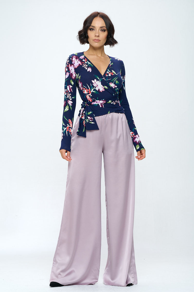 Extra Soft Flower Surplice Top w/Long Sleeve-Tops-Reneecollection-Urbanheer