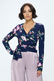 Extra Soft Flower Surplice Top w/Long Sleeve-Tops-Reneecollection-Urbanheer