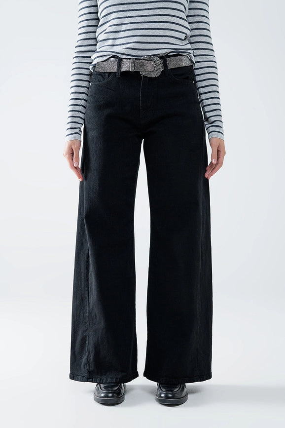 Extra Wide Leg Trousers in Black-Pants-Q2-L-Black-Urbanheer