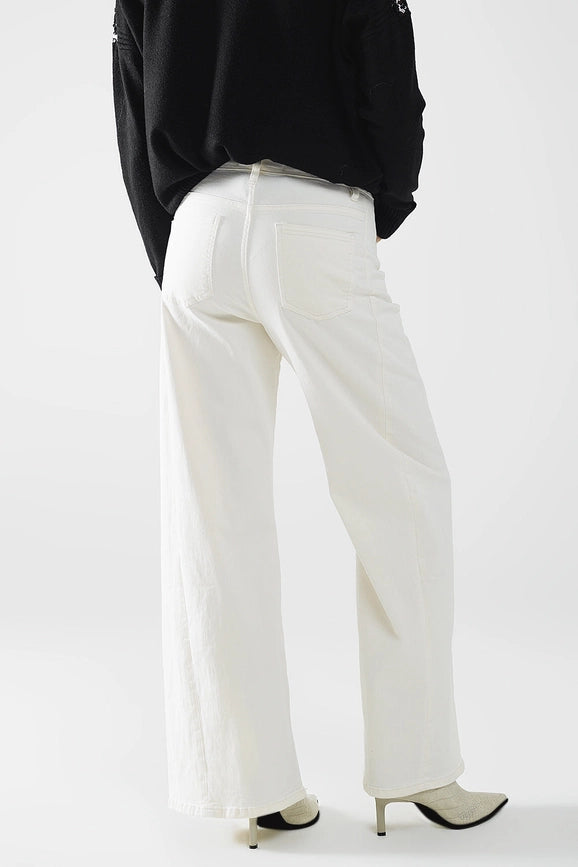 Extra Wide Leg Trousers in Cream Color-Pants-Q2-XS-White-Urbanheer