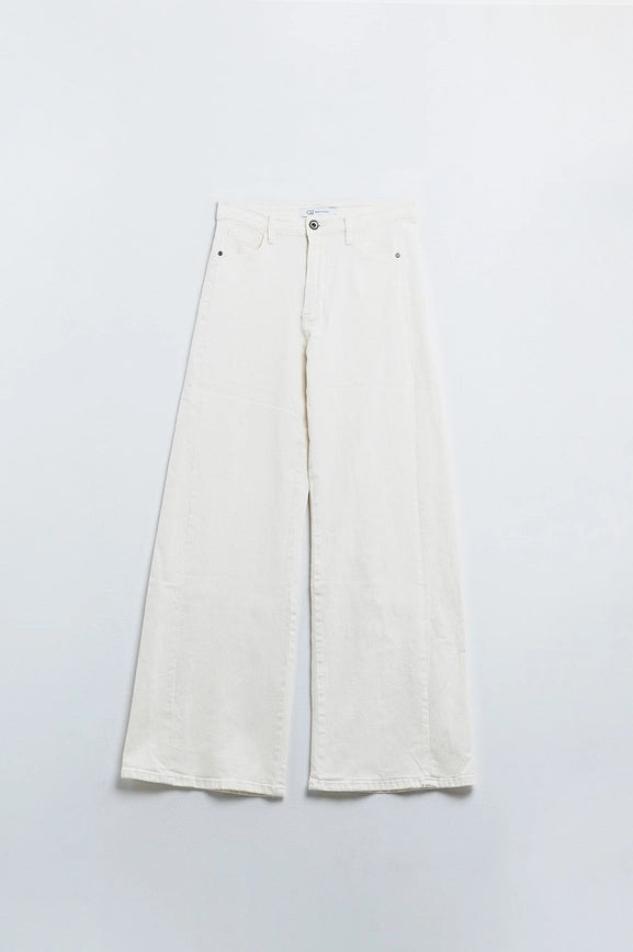 Extra Wide Leg Trousers in Cream Color-Pants-Q2-XS-White-Urbanheer