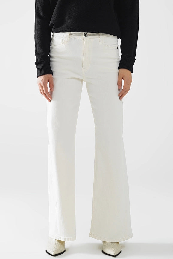 Extra Wide Leg Trousers in Cream Color-Pants-Q2-XS-White-Urbanheer