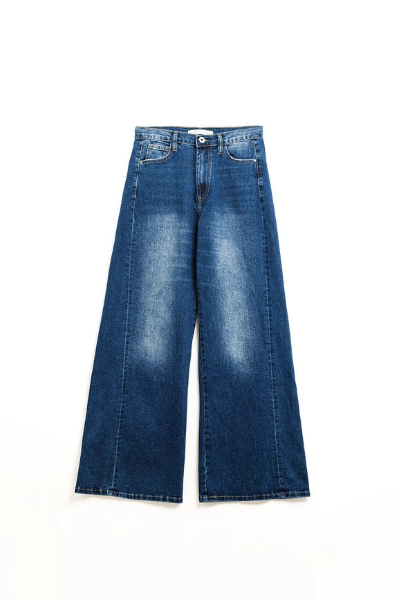 Extra Wide Leg Washed Denim with Side Seam-Jeans-Q2-XS-Blue-Urbanheer