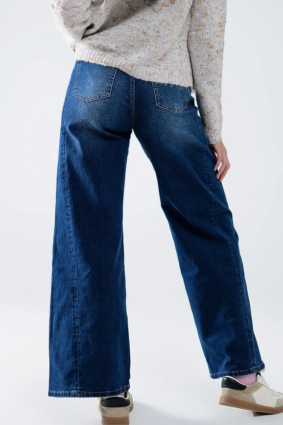 Extra Wide Leg Washed Denim with Side Seam-Jeans-Q2-XS-Blue-Urbanheer