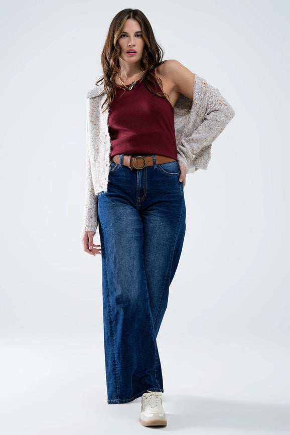 Extra Wide Leg Washed Denim with Side Seam-Jeans-Q2-XS-Blue-Urbanheer