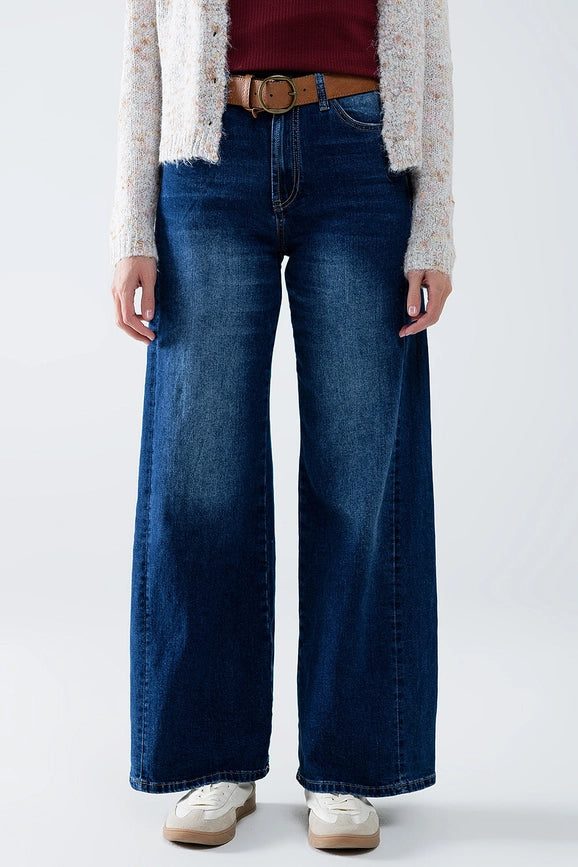 Extra Wide Leg Washed Denim with Side Seam-Jeans-Q2-XS-Blue-Urbanheer